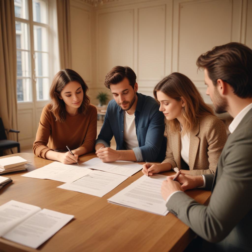 Couple signant un contrat immobilier avec un agent en 2026 en Île-de-France